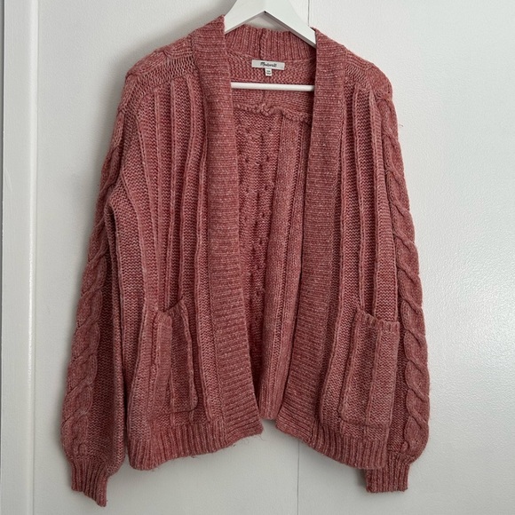 Madewell Bubble-Sleeve Cableknit Open-Front Cardigan Sweater - Picture 5 of 6